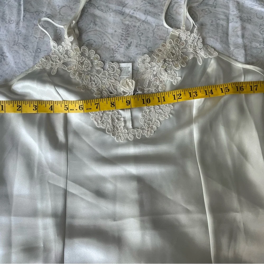 Elegant White Satin Slip with Lace Detail‎